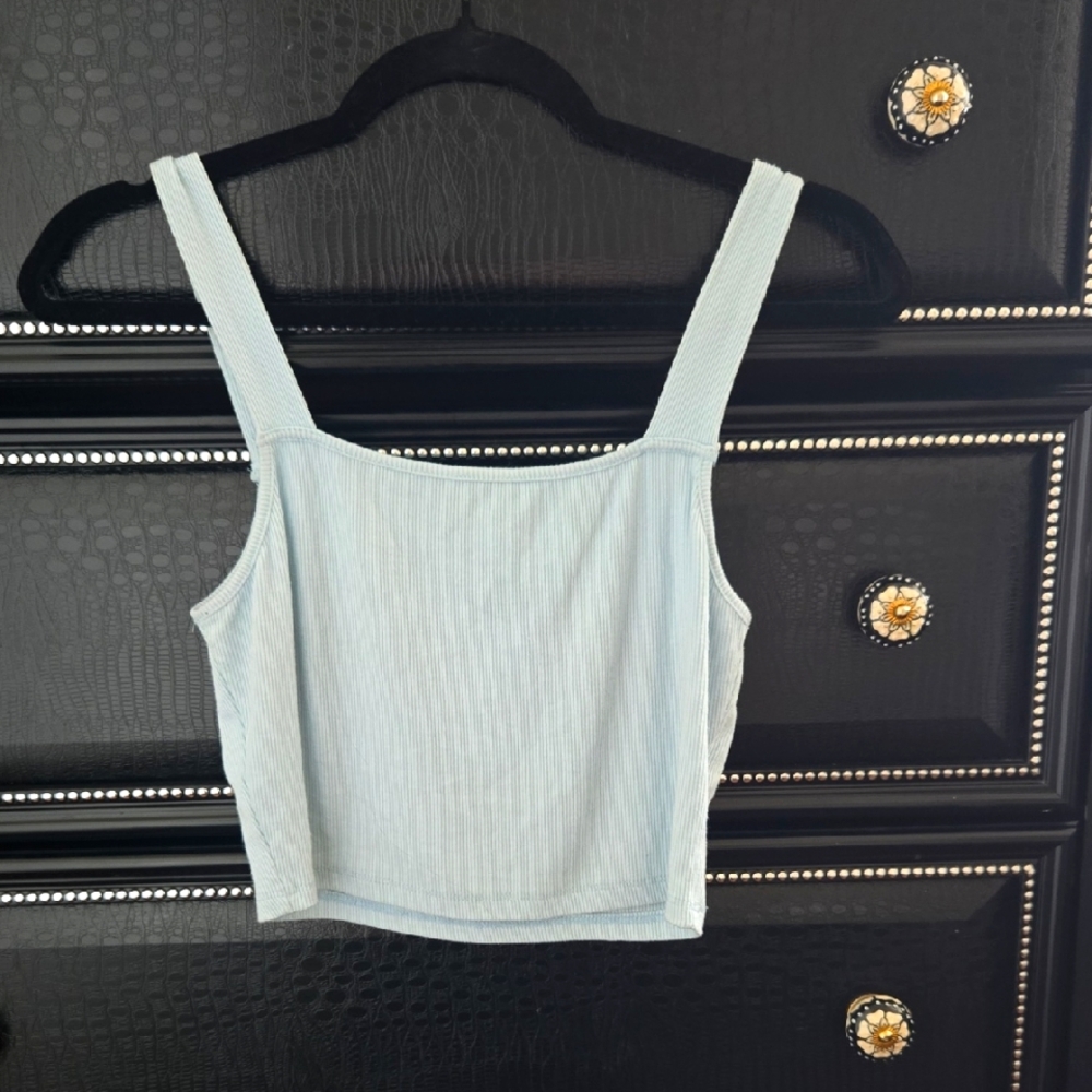 Women's Light Blue Ribbed Crop Top